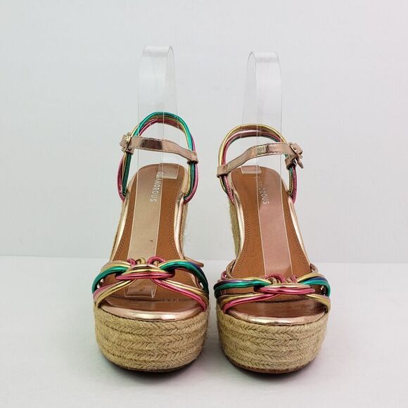 Glamorous Womens Size 6 Metallic Rainbow 5 In Wedge Heeled Sandals - Picture 6 of 11